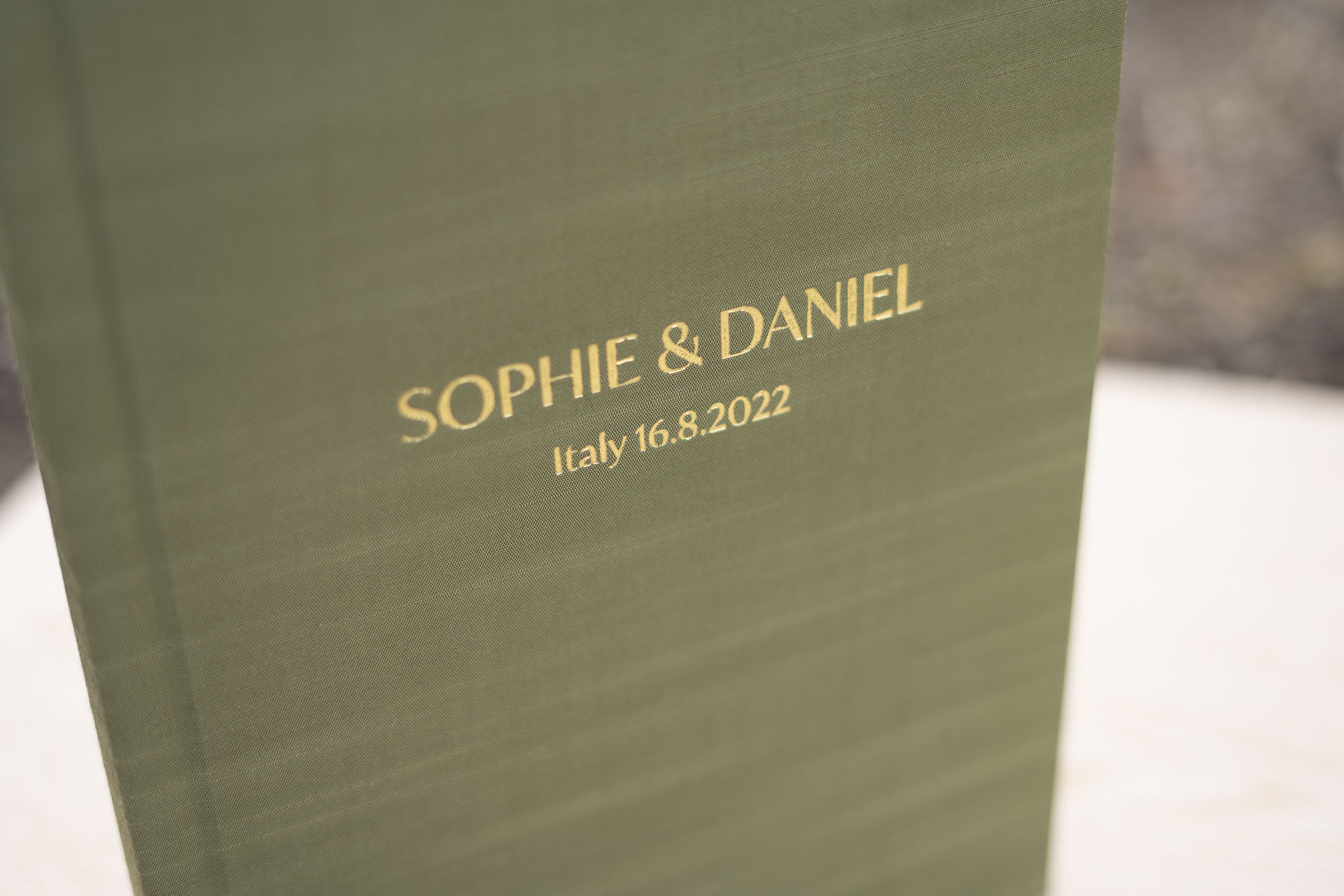 Magazine Style Photo Album for your wedding photos featuring personalised embossing of your names and wedding date.
