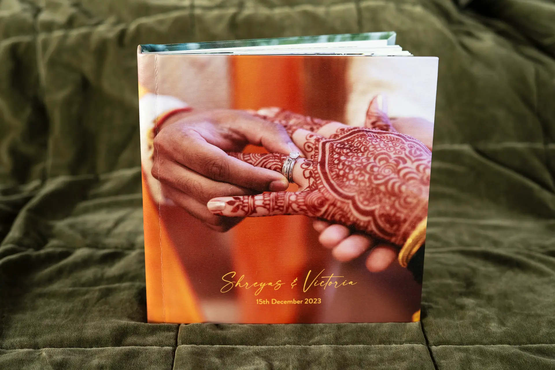 A Coffee Table Wedding Album with Photo Wrap Cover for a colourful cultural Indian wedding multi-day celebration