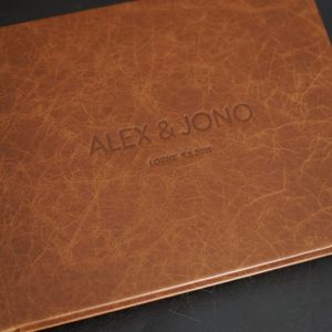 Genuine Leather wedding album in a gorgeous rich tan terracotta colour