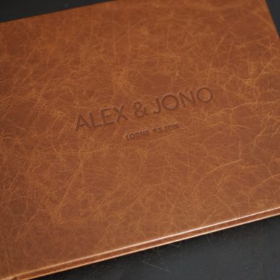 Genuine Leather wedding album in a gorgeous rich tan terracotta colour