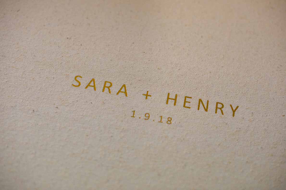 Wedding Photo Album Cover Linen Natural with Gold Lettering