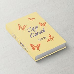 Wedding Album Cover Printed Fabric Design with Butterflies in fresh pastel colour palette
