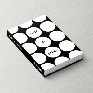 Wedding Album Cover Printed Fabric Design with polka dot cover design in black & white