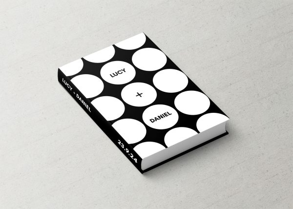 Wedding Album Cover Printed Fabric Design with polka dot cover design in black & white