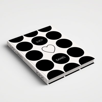 Wedding Album — Black and White Polka Dot Design Featuring Heart-shape