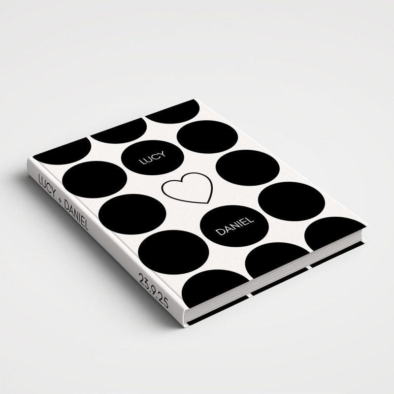 Wedding Album — Black and White Polka Dot Design Featuring Heart-shape