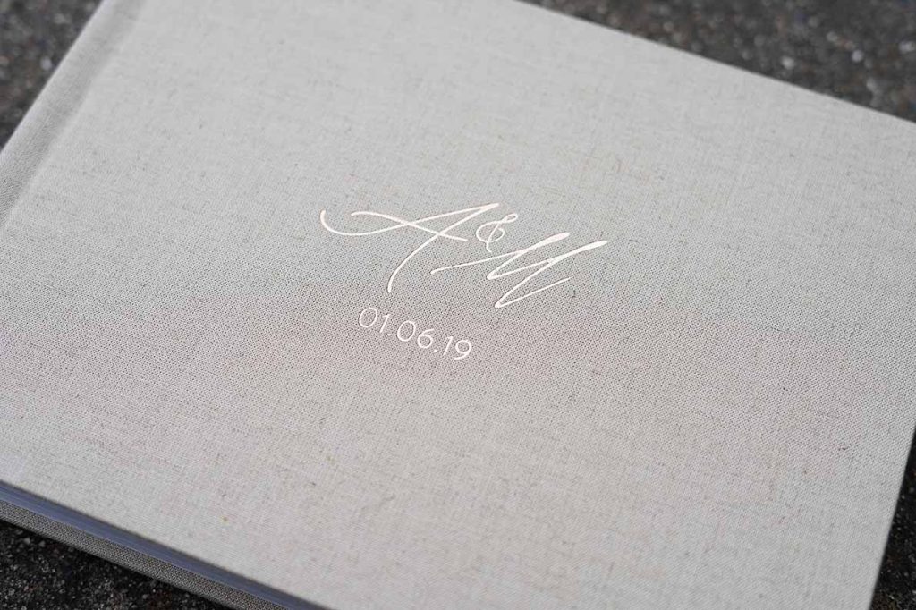 Wedding Photo Album cover in natural tone with gold lettering