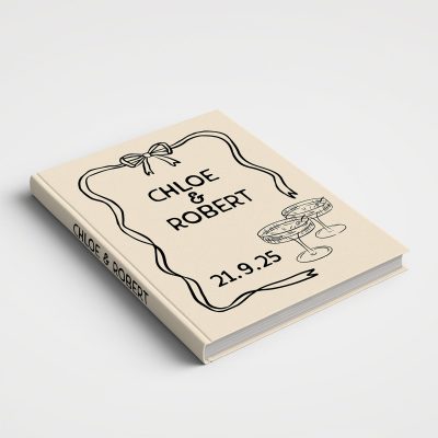 Wedding Album — Whimsical Champagne Illustration Cover Design, Beige & Black