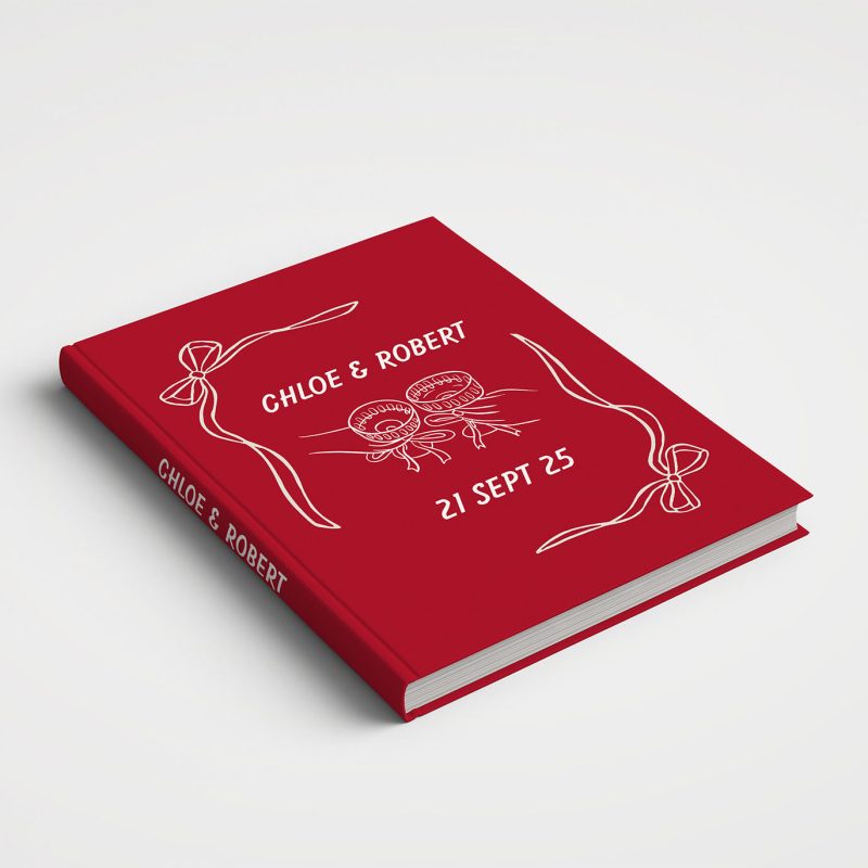 Wedding Album Printed Covers - Whimsical Champagne Cheers Cherry Red