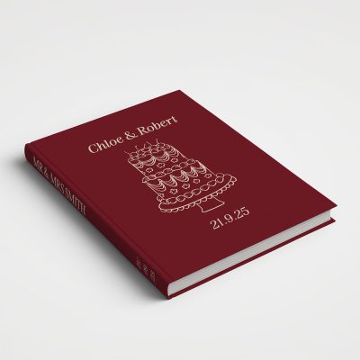 Wedding Album Printed Covers - Whimsical Wedding Cake Illustration Cherry Red