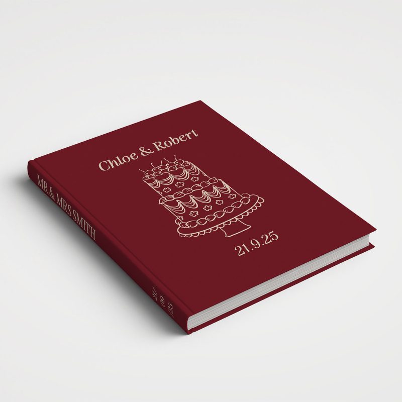 Wedding Album Printed Covers - Whimsical Wedding Cake Illustration Cherry Red