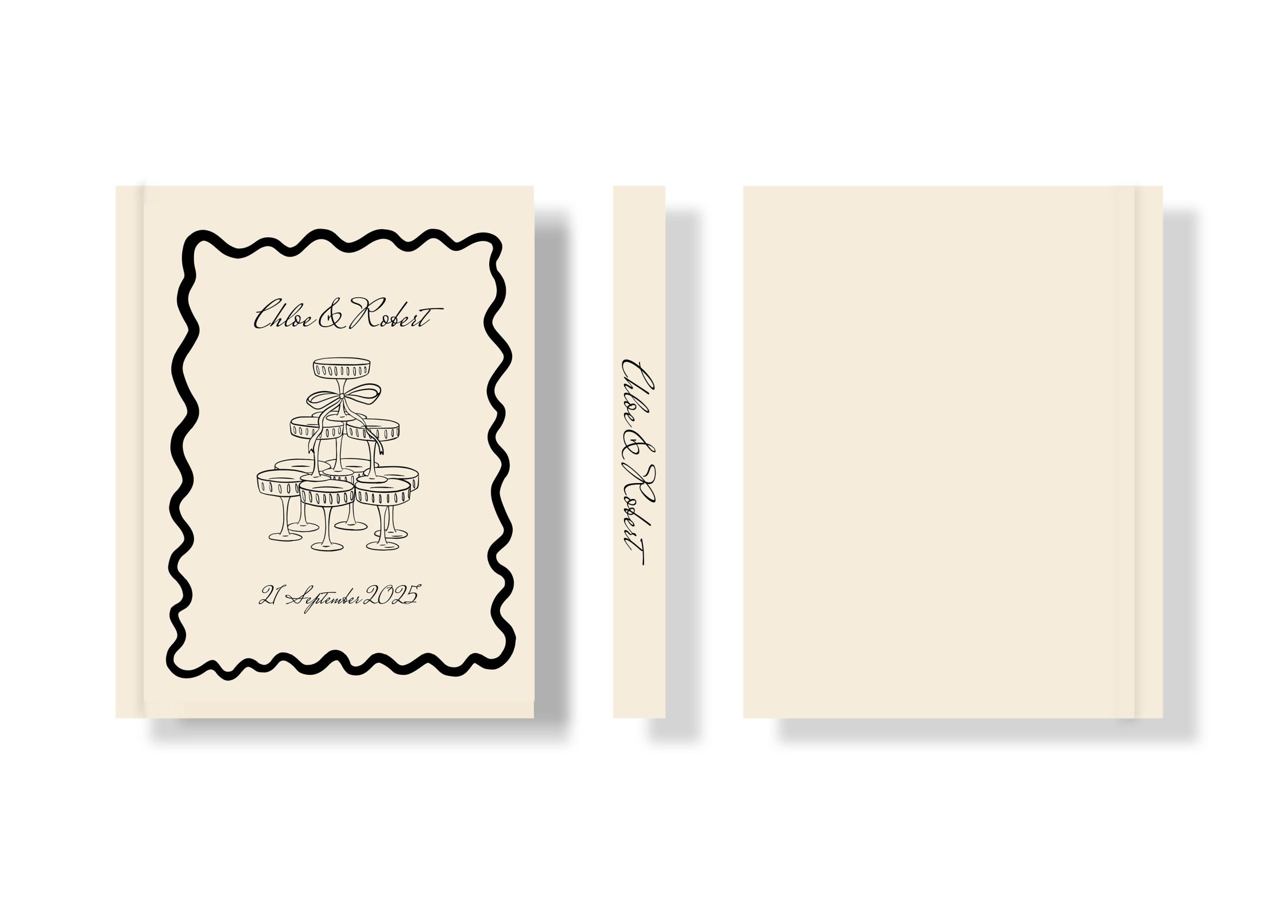 Wedding Photo Album Creative Collection - Custom Printed Fabric Cover - Whimsical Border in beige & black colour palette