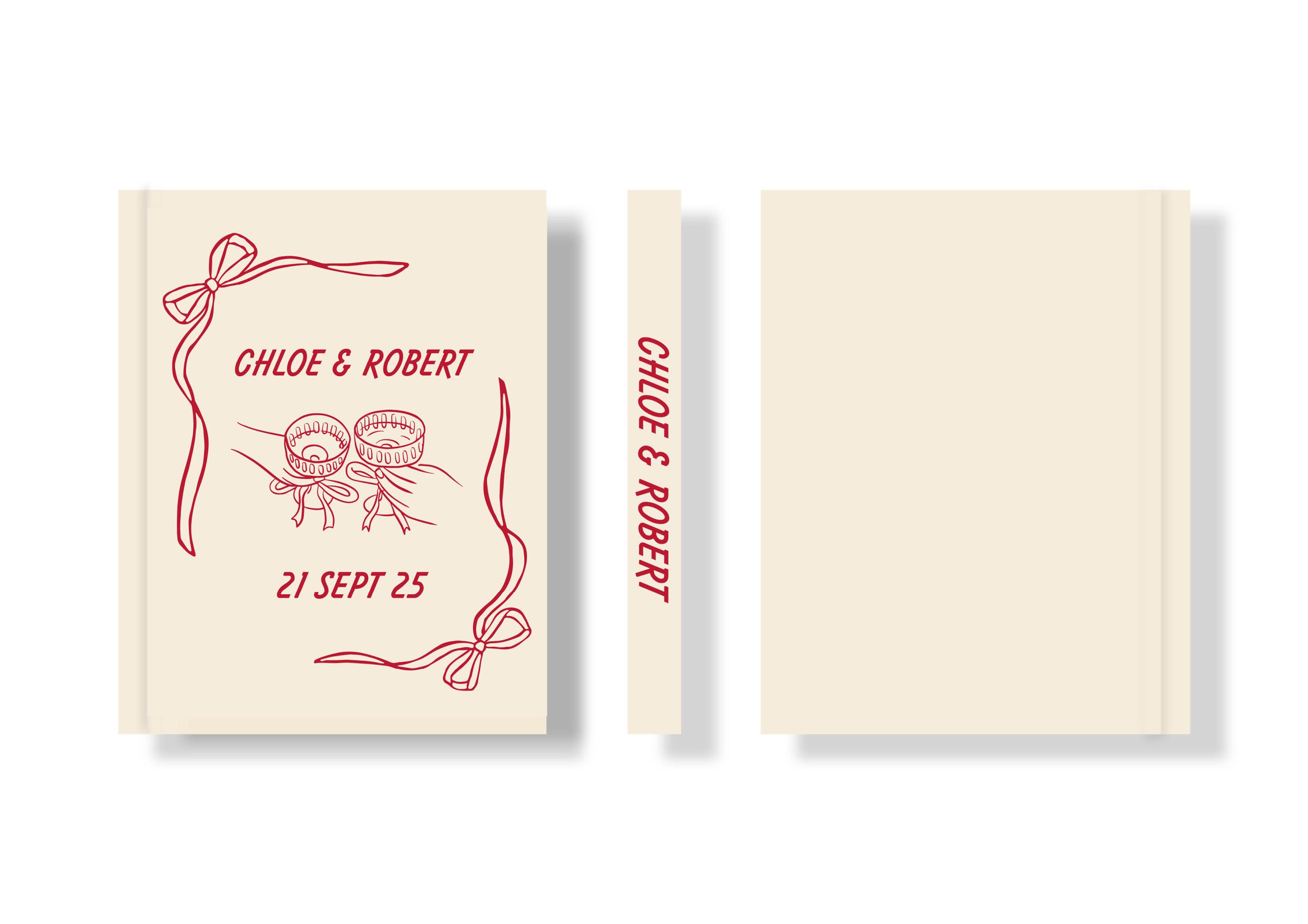 Wedding Photo Album - Creative Collection - Custom Printed Fabric Covers - Whimsical Design in beige and cherry red