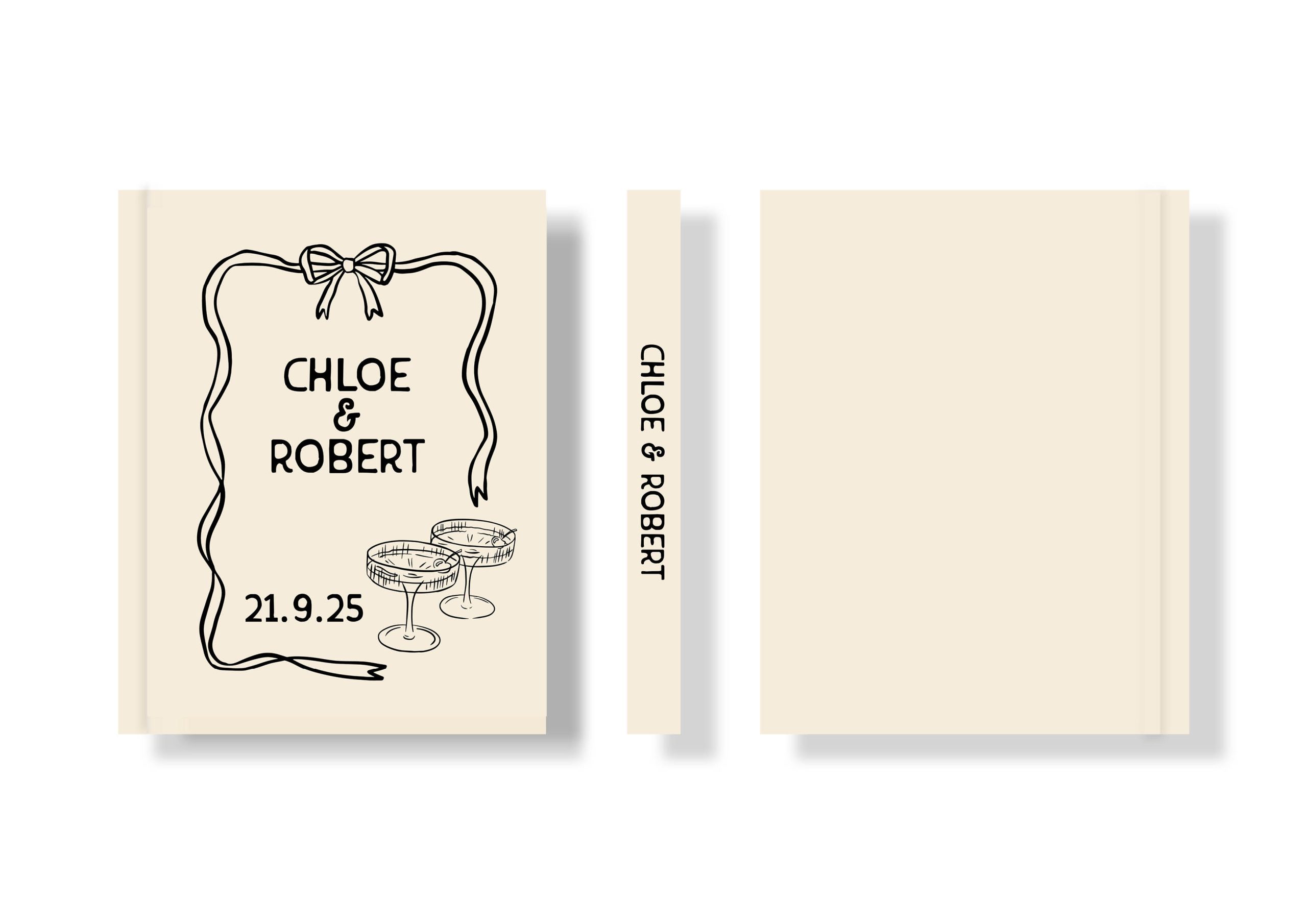 Wedding Photo Album - Creative Collection - Custom Printed Fabric Covers - Whimsical, Champagne, Ribbon Border