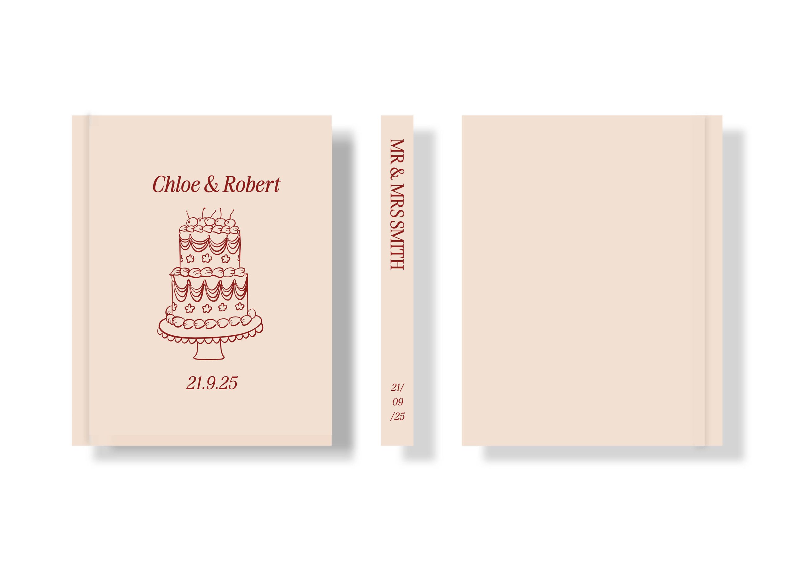 Wedding Photo Album - Creative Collection - Custom Printed Fabric Covers - Cake Illustration in Latte colour palette