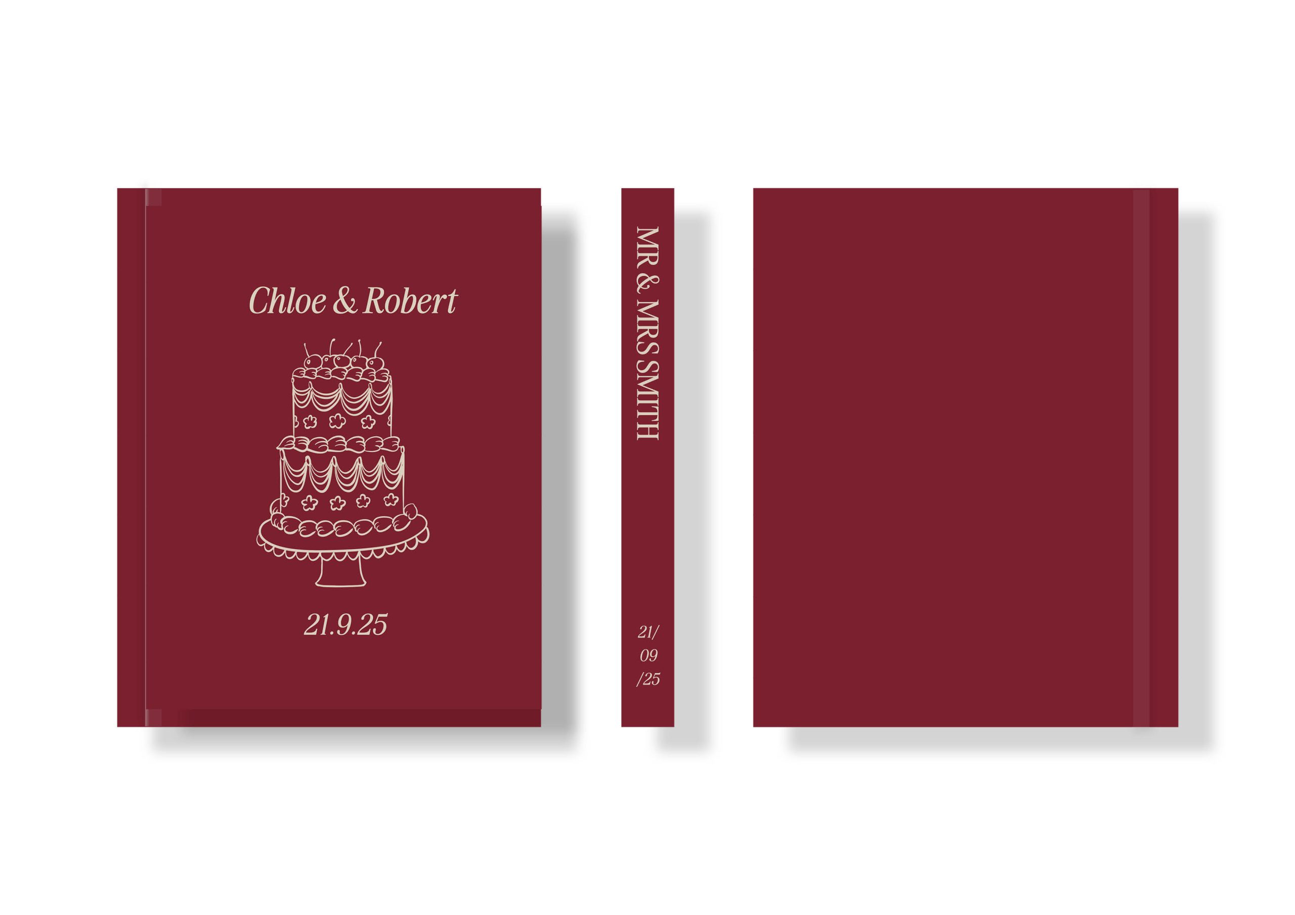 Wedding Photo Album - Creative Collection - Custom Printed Fabric Covers - Cake Illustration in cherry red colour palette