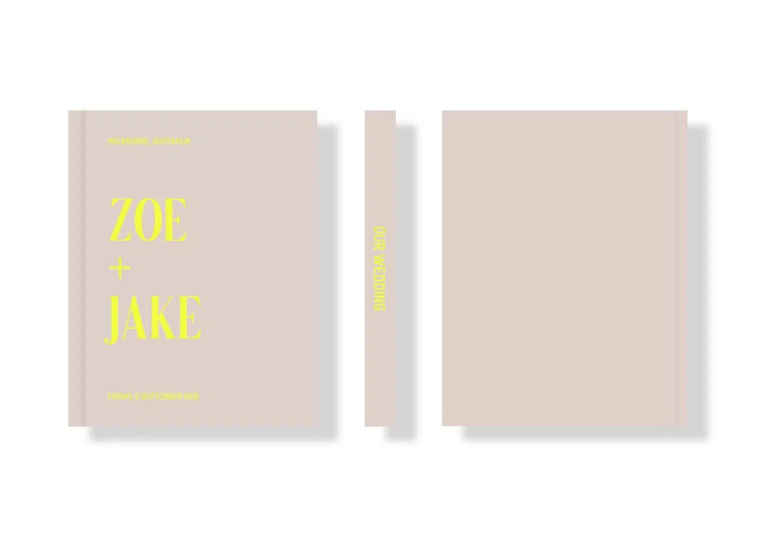 Wedding Photo Album - Creative Collection - Custom Printed Fabric Covers - Beige & Neon Yellow