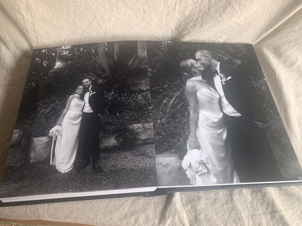 Fashion Collection Fine Art Wedding Photo Album Black Leather Cover Custom White Lettering