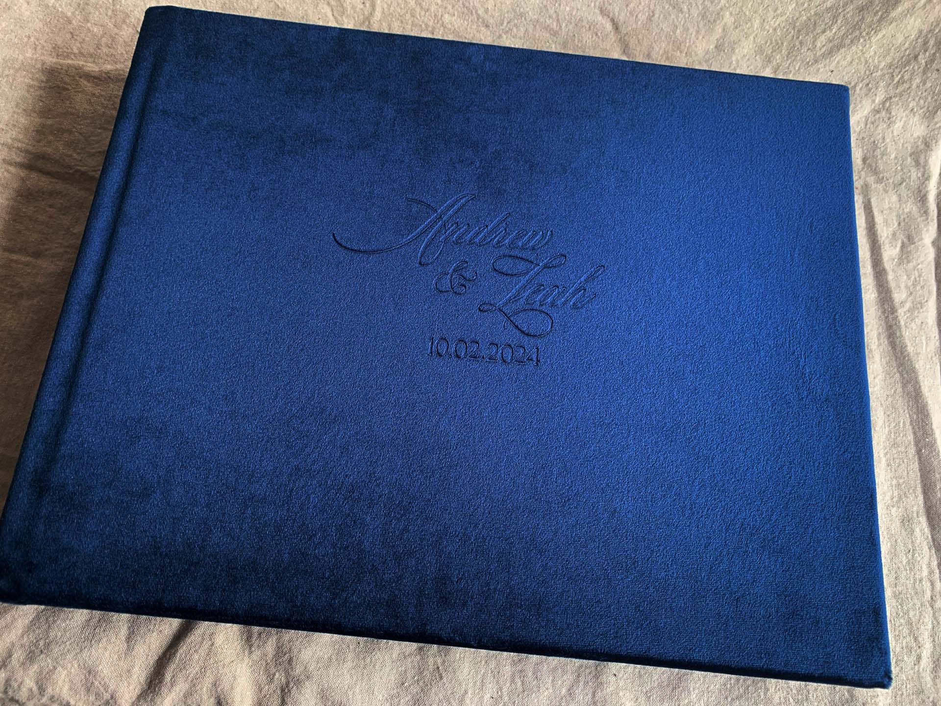 Wedding Photo Album Cover Velvet Sapphire Blue with Blind/Clear Debossing by The Coffee Table Book