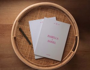 Wedding Magazine - Coffee Table Keepsake with Minimalist Typography Cover in Neon Pink Ink