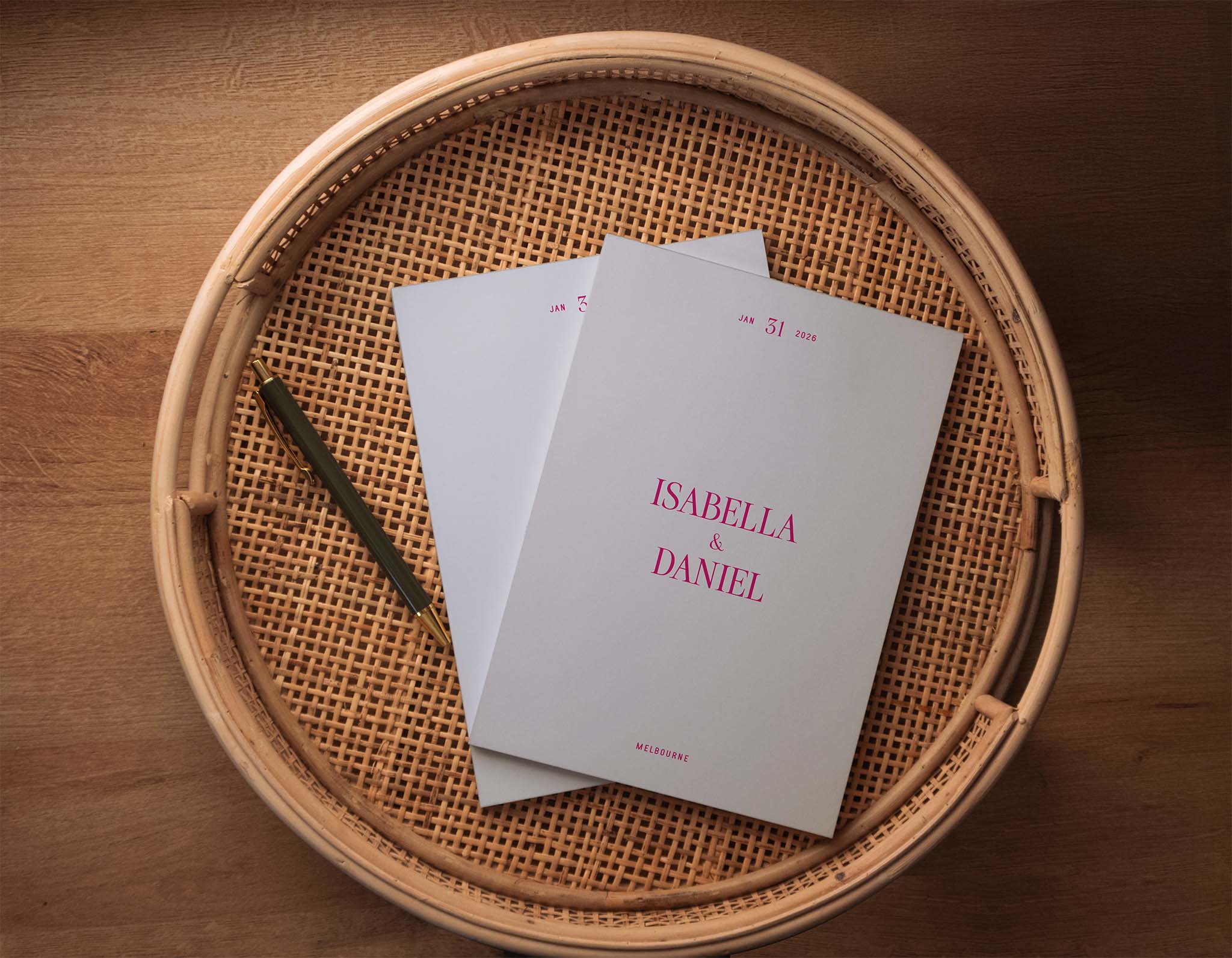 Wedding Magazine - Coffee Table Keepsake with Minimalist Typography Cover in Neon Pink Ink