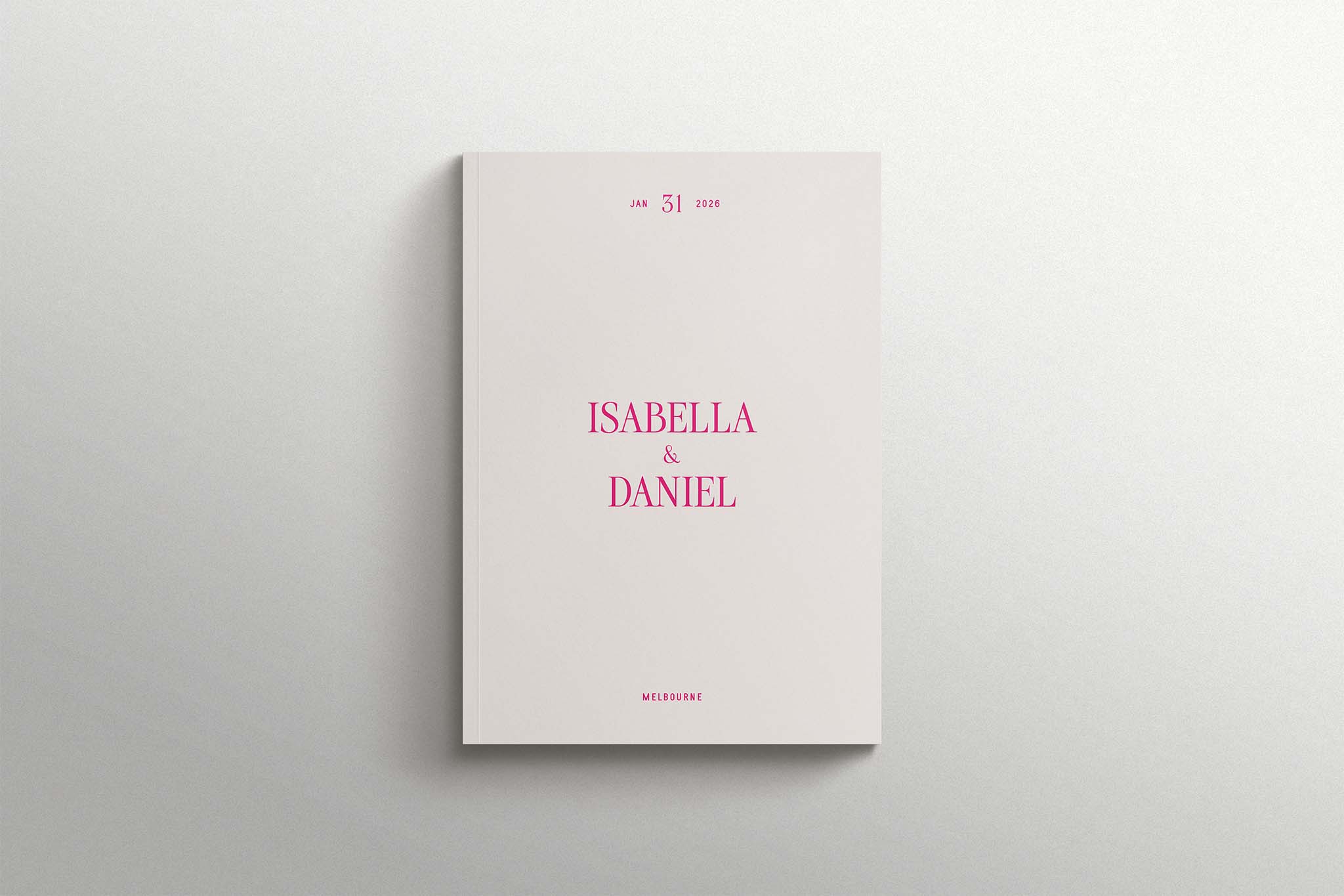 Wedding Magazine - Coffee Table Keepsake with Minimalist Typography Cover in Neon Pink Ink