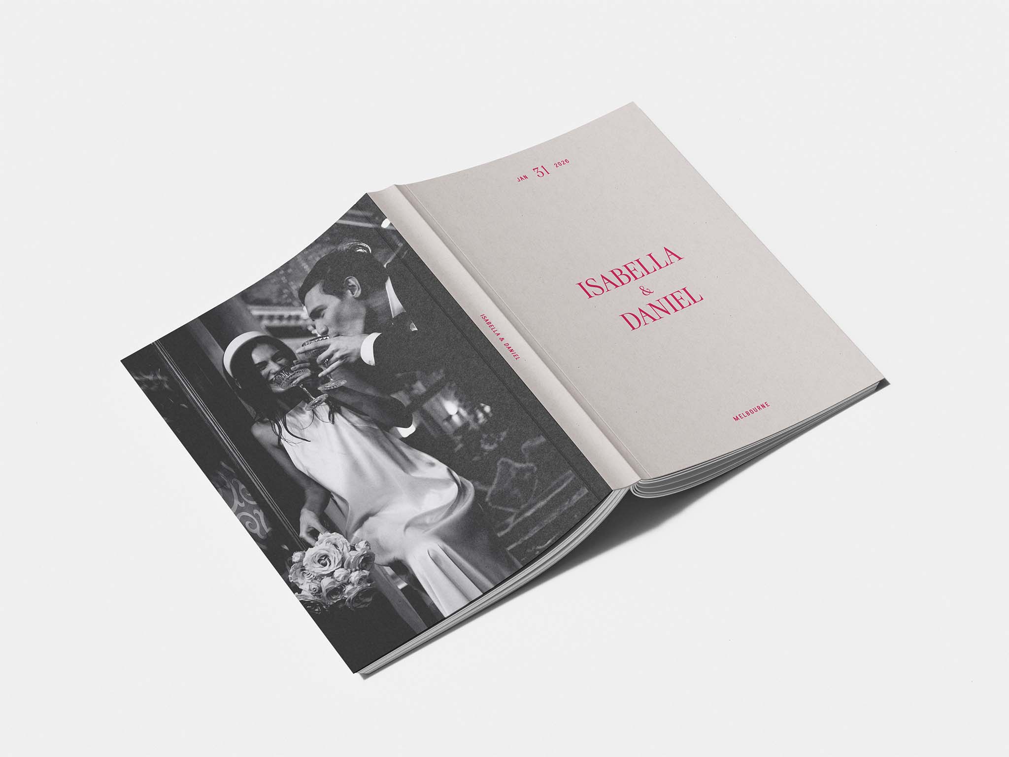 Wedding Magazine - Coffee Table Keepsake with Minimalist Typography Cover in Neon Pink Ink