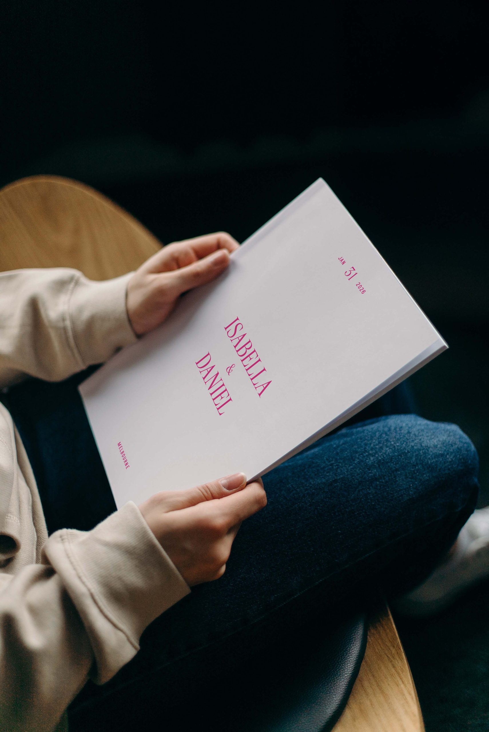 Wedding Magazine - Coffee Table Keepsake with Minimalist Typography Cover in Neon Pink Ink