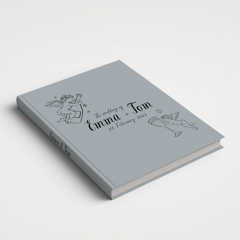 Wedding Photo Album - Printed Collection - Custom Printed Fabric Cover Cupid & Moet Champagne Illustration