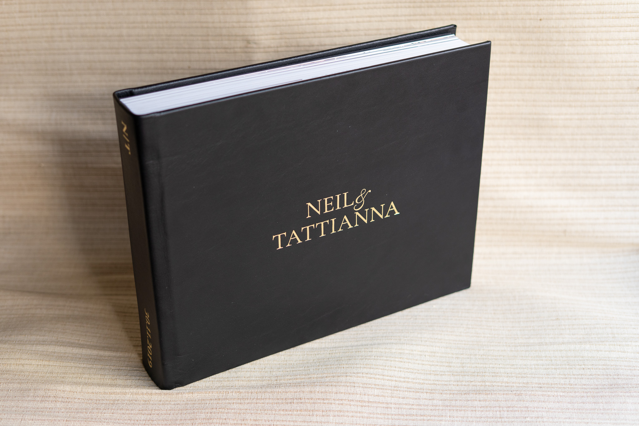 Wedding Album Premium Leather Black Gold Deboss Personalisation-008 Cover & Spine