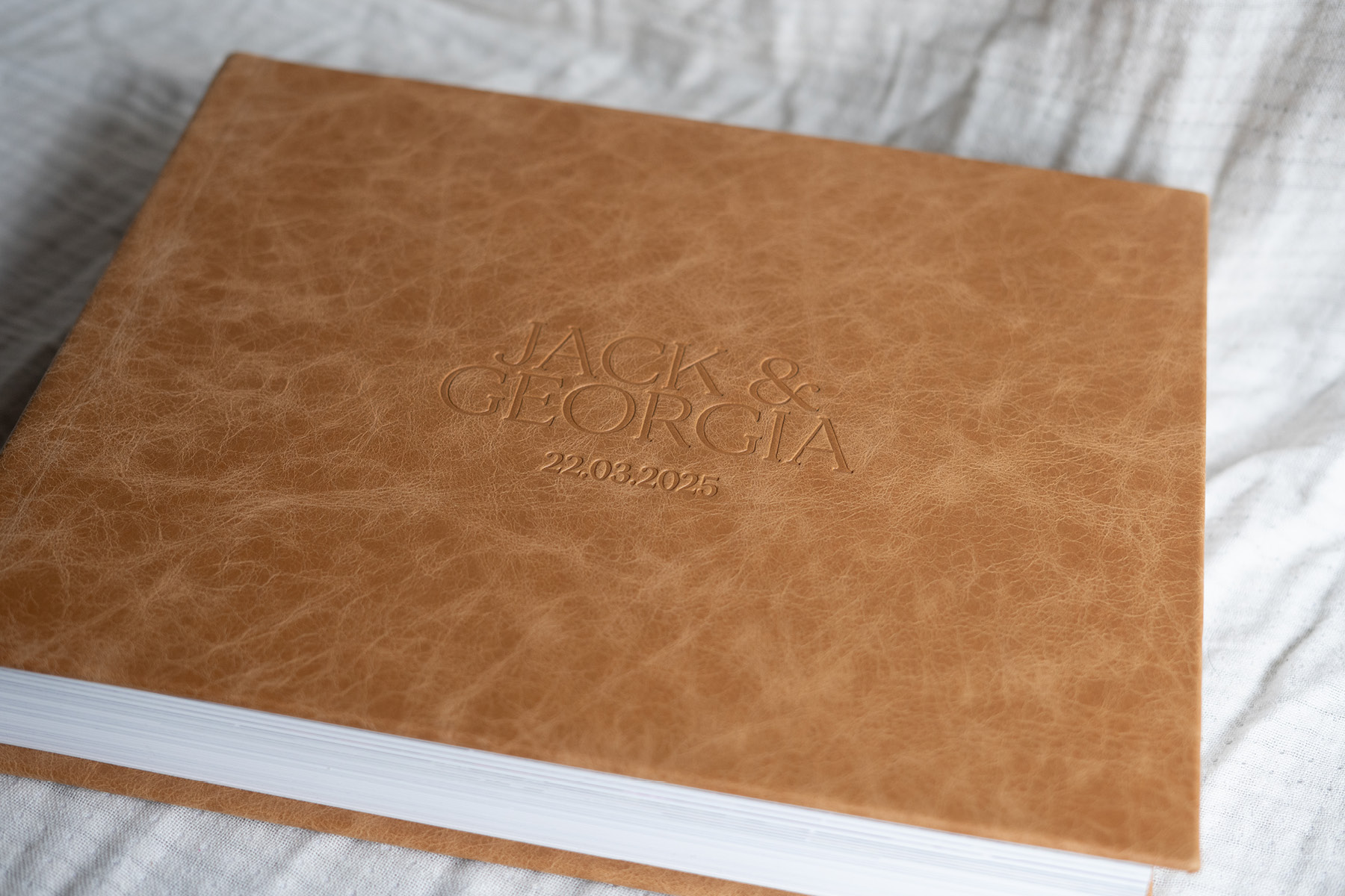 Premium Leather Biscotti, a cosy hue for a winter wedding album