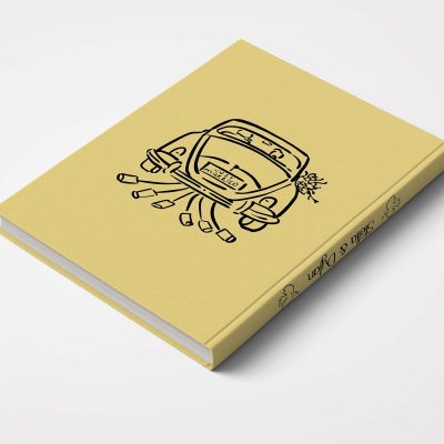 Wedding Album - Printed Collection - Butter Yellow cover with Black printing. Features your names on the front along with wedding date and a quirky illustration of 2 doves on the front and on the back an illustration of a wedding car making a dash for the hills as the wedding day comes to a close just like the album.
