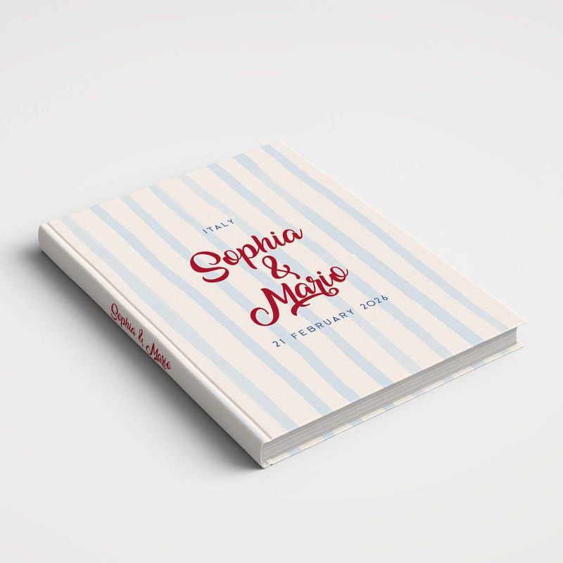 Wedding Album Printed Covers - Riviera Wedding Collection - AZURE Red & Pale Blue Stripes