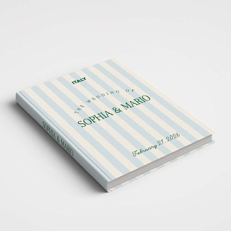 Wedding Album Printed Covers - Riviera Wedding Collection - AZZURRA Green & Pale Blue Stripes
