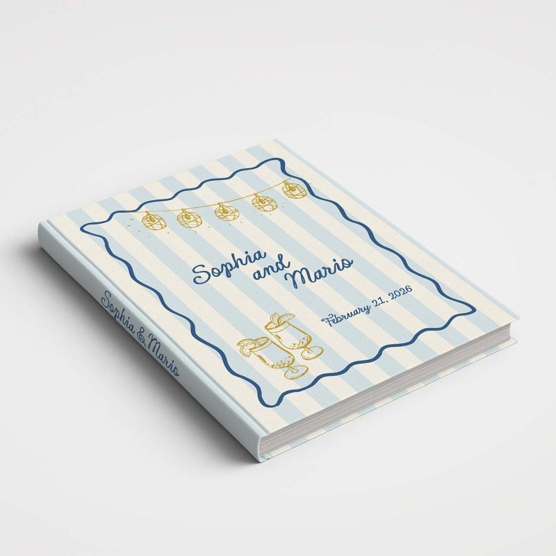 Wedding Album Printed Covers - Riviera Wedding Collection - CAPRI Dark Blue & Yellow & Pale Blue Stripes