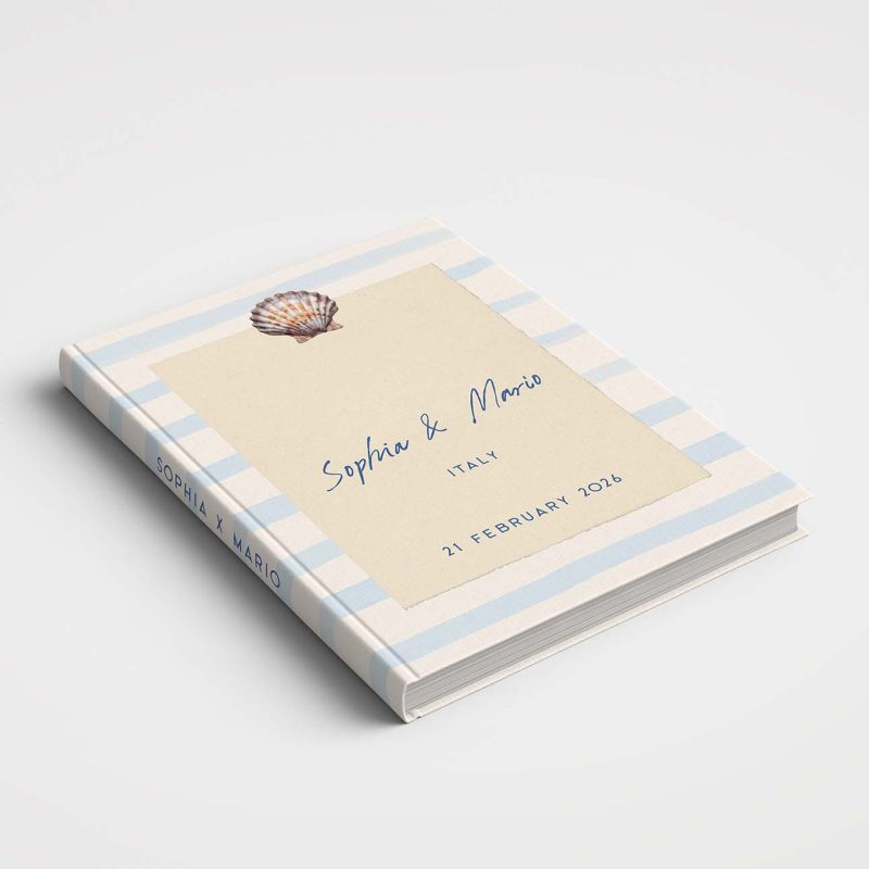 Wedding Album Printed Covers - Riviera Wedding Collection - COSTA Blue Stripes & Sea Shells