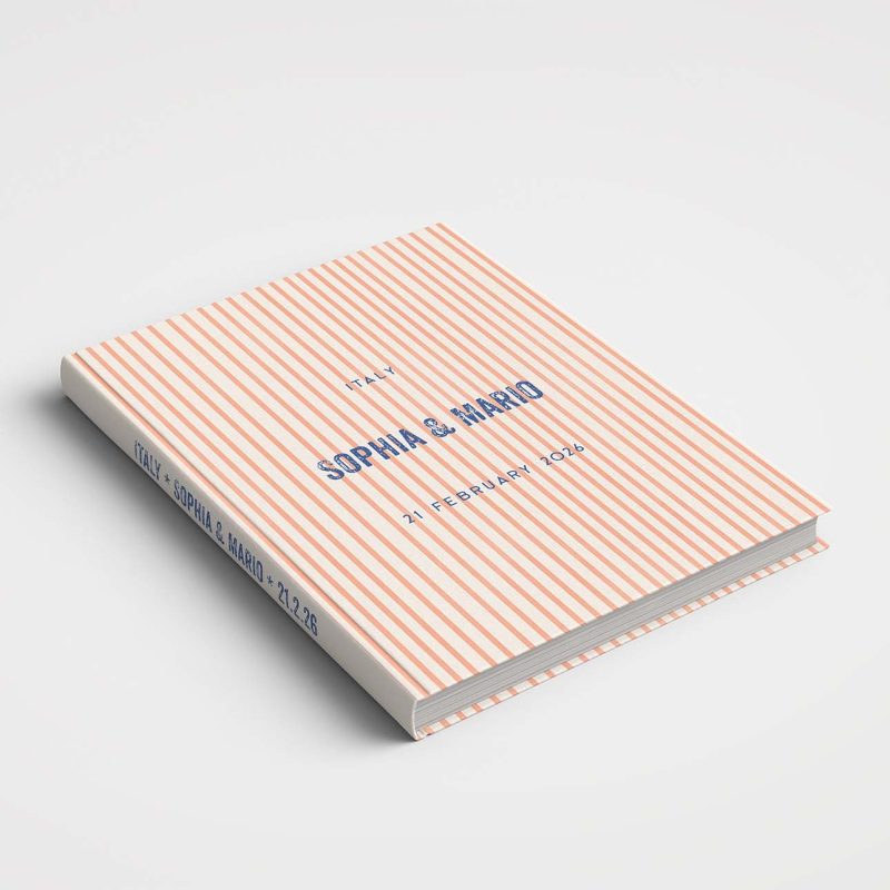 Wedding Album Printed Covers - Riviera Wedding Collection - DOLCE VITA Blue & Peach Stripes