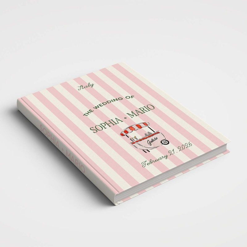 Wedding Album Printed Covers - Riviera Wedding Collection - GELATO Green & Pink Stripes