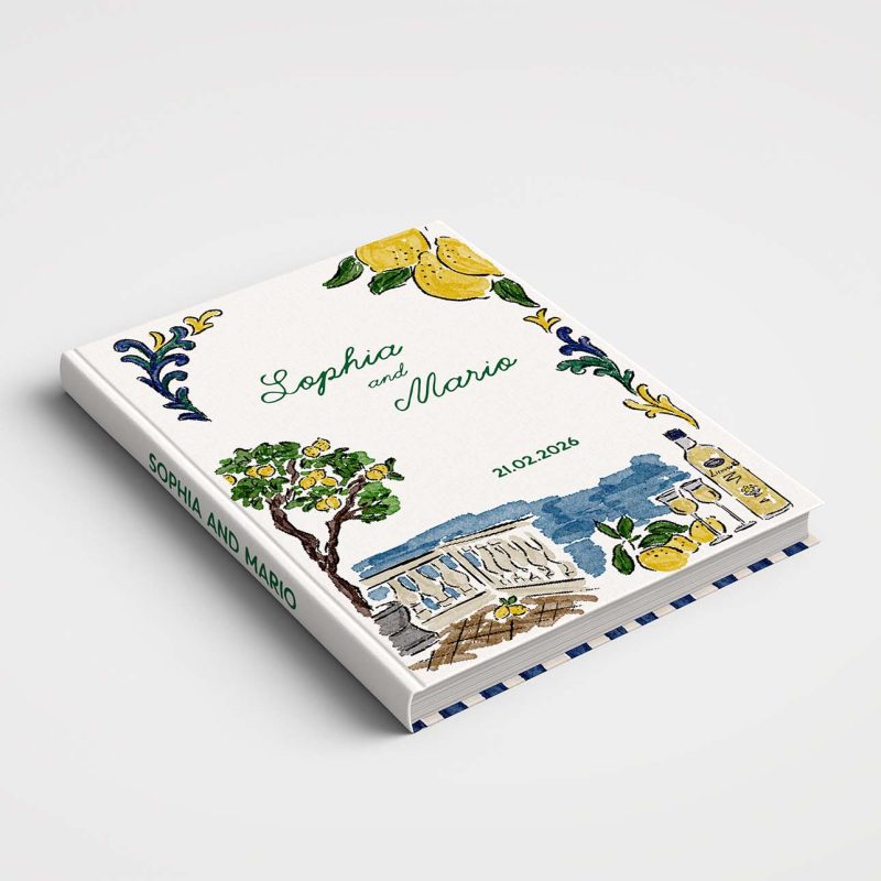 Wedding Album Printed Covers - Riviera Wedding Collection - LIMONCELLO Watercolour Green Yellow & Blue Stripes
