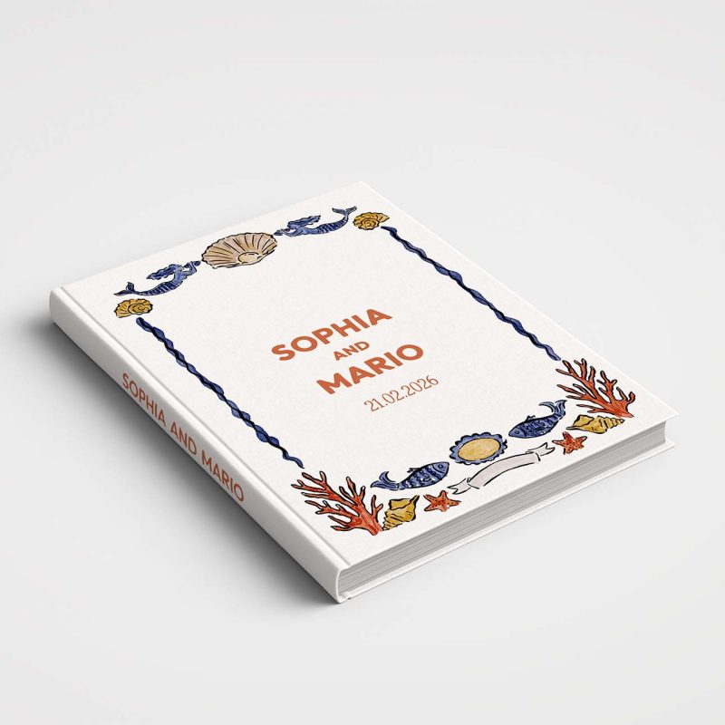 Wedding Album Printed Covers - Riviera Wedding Collection - MARE Watercolour Beside The Seaside