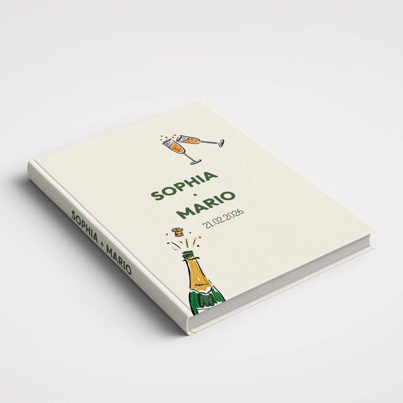 Wedding Album Printed Covers - Riviera Wedding Collection - OLIVA Green & Cream Cheers
