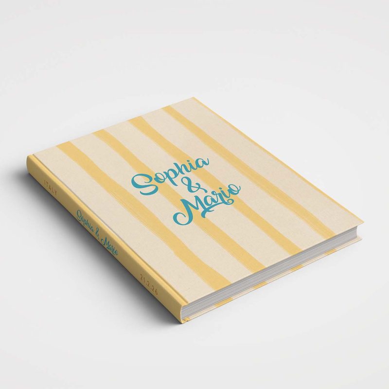 Wedding Album Printed Covers - Riviera Wedding Collection - SOL Turquoise & Butter Yellow Stripes