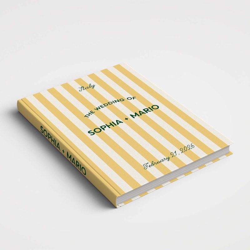 Wedding Album Printed Covers - Riviera Wedding Collection - SOLEIL Green & Yellow Stripes