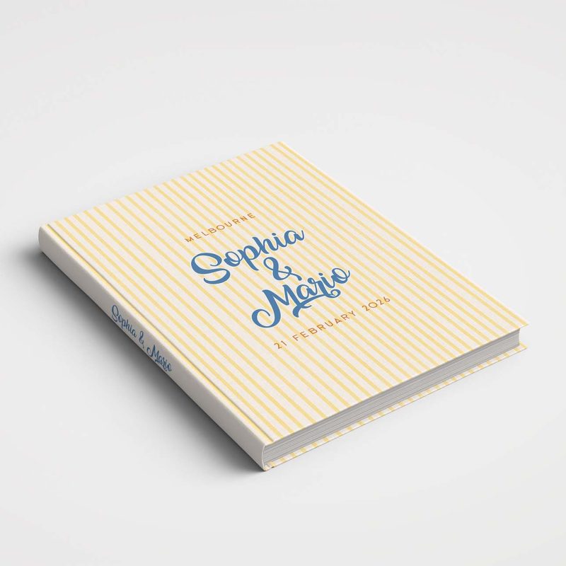 Wedding Album Printed Covers - Riviera Wedding Collection - SORBET Blue & Butter Yellow Stripes