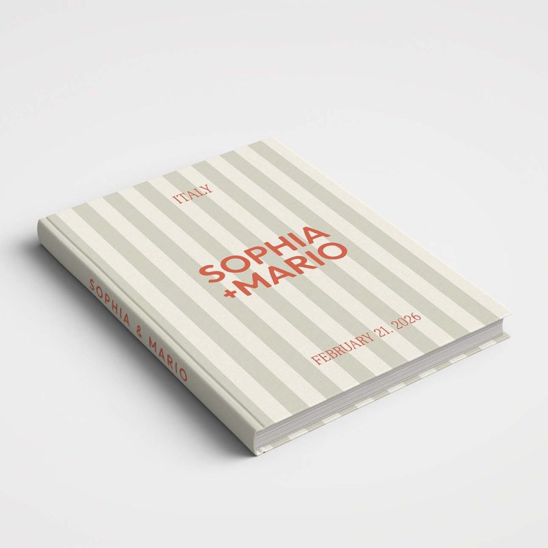 Wedding Album Printed Covers - Riviera Wedding Collection - TUSCANY Tangerine & Olive Stripes