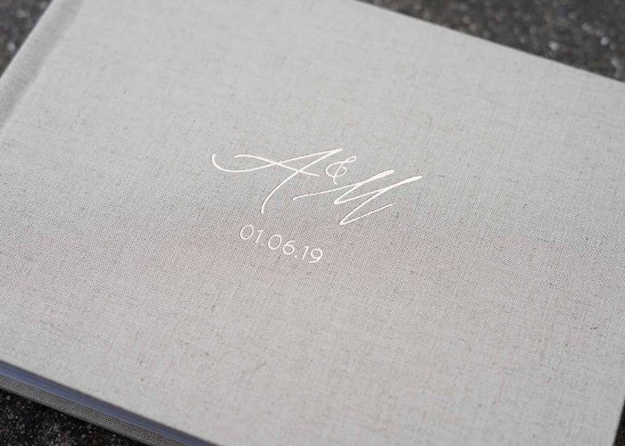 Wedding Photo Album cover in natural tone with gold lettering