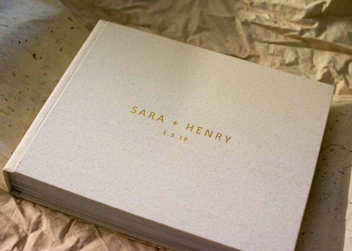 Australia's Best Photo Albums. This Wedding Album features a luxe linen cover in a natural colour with gold lettering